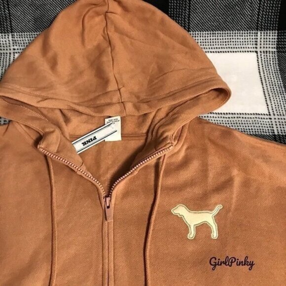 vs PINK sweatpants OUTFIT IN TOFFEE W/FULL ZIP HOODIE & EMBROIDERED DOG LARGE - Picture 5 of 10